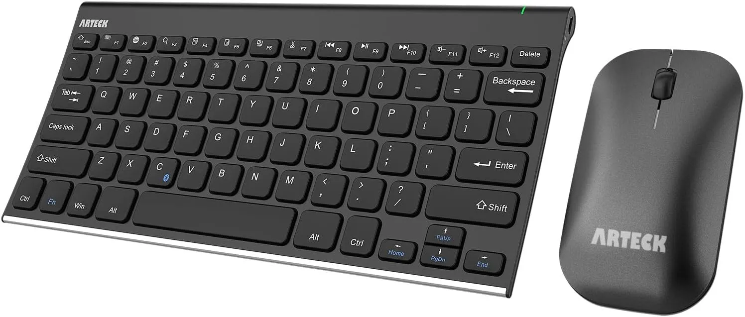 Arteck Bluetooth Keyboard and Mouse Combo Ultra Compact Slim Stainless Full Size Keyboard and Ergonomic Mice for Computer/Desktop/PC/Laptop/Surface and Windows 10/8/7 Built in Rechargeable Battery