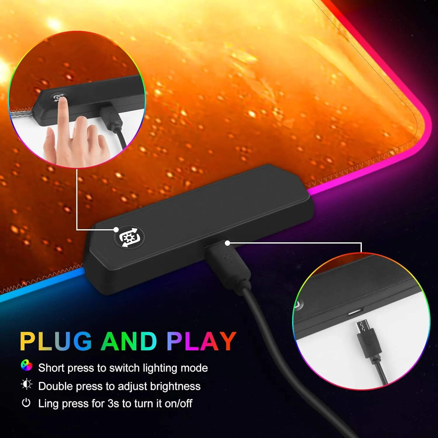 ARTSO RGB Gaming Mouse Pad Large, Extended LED Mouse Mat XXL 35.4x15.7 inch, 14 Lighting Modes, 2 Brightness, Non-Slip Rubber Base Mousepad Waterproof Keyboard Mat,Universe Space Starry Sky