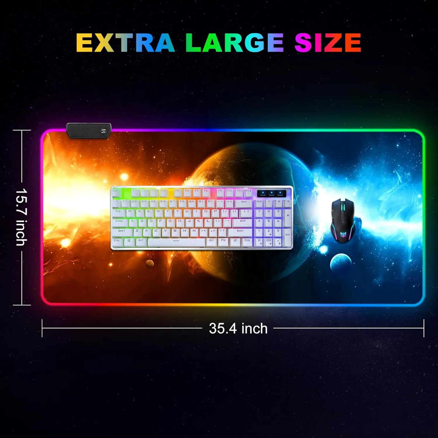 ARTSO RGB Gaming Mouse Pad Large, Extended LED Mouse Mat XXL 35.4x15.7 inch, 14 Lighting Modes, 2 Brightness, Non-Slip Rubber Base Mousepad Waterproof Keyboard Mat,Universe Space Starry Sky