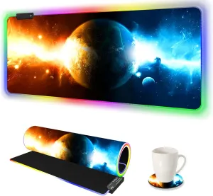 ARTSO RGB Gaming Mouse Pad Large, Extended LED Mouse Mat XXL 35.4x15.7 inch, 14 Lighting Modes, 2 Brightness, Non-Slip Rubber Base Mousepad Waterproof Keyboard Mat,Universe Space Starry Sky