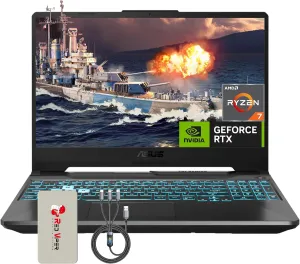ASUS TUF A15 15.6" 144Hz FHD Gaming Laptop, AMD Ryzen 7 7435HS, NVIDIA GeForce RTX 3050, 32GB DDR5 RAM, 1TB PCIe SSD, RGB Backlit Keyboard, HD Camera, Black, Win 11 Pro, 128GB Docking Station Set