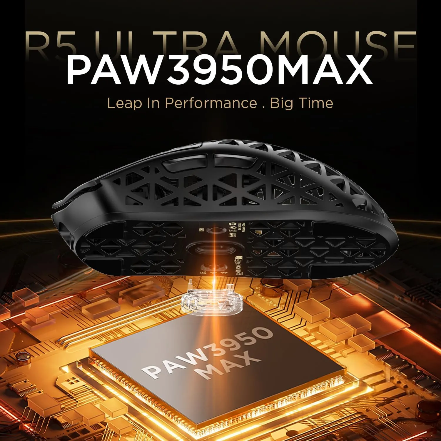 ATTACK SHARK R5 Ultra Wireless Gaming Mouse,39g Superlight Carbon Fiber Hollowed-Out,PAW3950MAX Optical Sensor Nordic 52840 MCU 8K Polling 42K DPI,Tri-Mode Programmable Mice with Coiled Cable-Black
