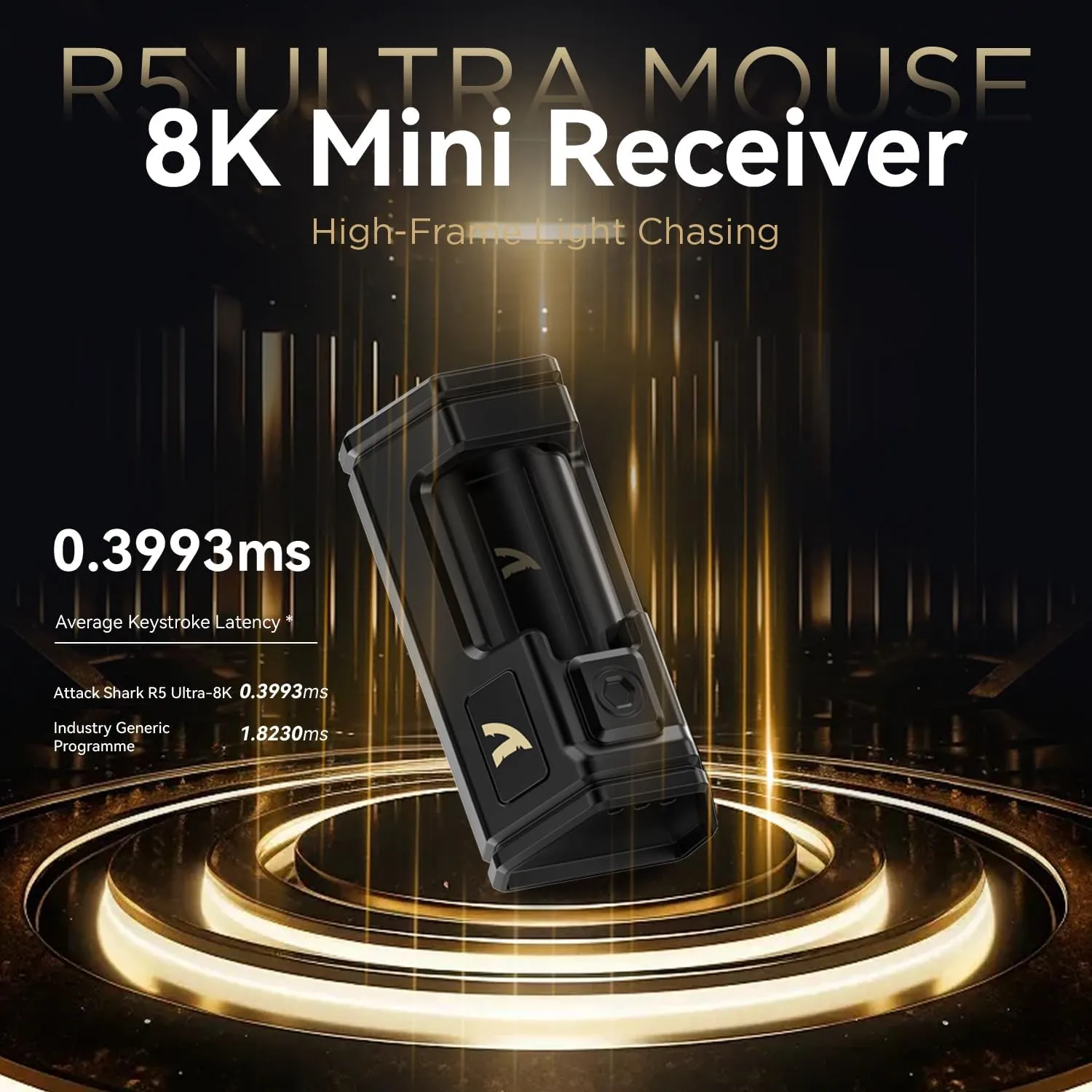 ATTACK SHARK R5 Ultra Wireless Gaming Mouse,39g Superlight Carbon Fiber Hollowed-Out,PAW3950MAX Optical Sensor Nordic 52840 MCU 8K Polling 42K DPI,Tri-Mode Programmable Mice with Coiled Cable-Black
