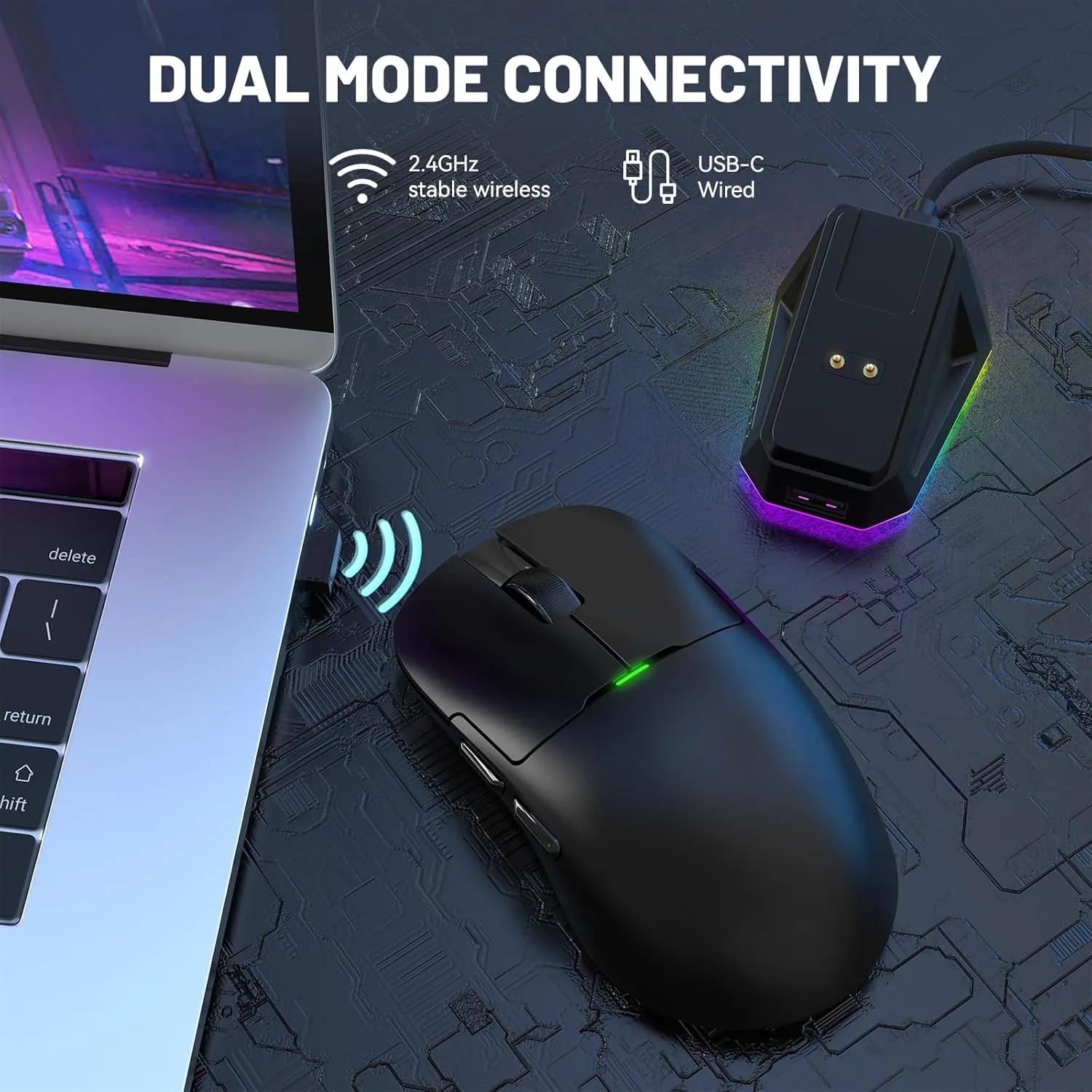 ATTACK SHARK x Ajazz AJ159P Gaming Mouse with Magnetic RGB Charging Dock,2.4G Wireless Gaming Mouse PAW3395 Sensor 26K DPI,1K Polling,6 Programmable Buttons,Ergonomic Computer Mice USB3.0 for PC/MAC