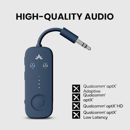 Avantree Relay - Premium Airplane Bluetooth 5.3 Adapter, Supports 2 AirPods or Headphones with aptX-Low Latency - 3.5mm AUX Jack Wireless Audio Transmitter for Planes, Travel, Airline, TV, Gym, Tablet