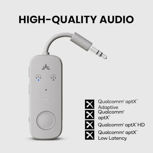 Avantree Relay - Premium Airplane Bluetooth 5.3 Adapter, Supports 2 AirPods or Headphones with aptX-Low Latency - 3.5mm AUX Jack Wireless Audio Transmitter for Planes, Travel, Airline, TV, Gym, Tablet