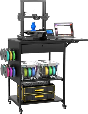 Baoz 3D Printer Stand with 40pcs Filament Storage,4 Tier 3D Printer Table Printer Stand with Wheels, Heavy Duty Filament Storage Rack with Drawers and Spool Hooks for Studio, Home Office