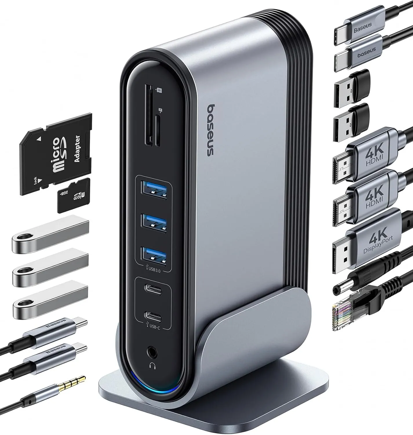 Baseus 17-in-1 Docking Station, Laptop Docking Station 3 Monitors with 3 * 4K HDMI, USB C Docking Station with 7 USB, 1000Mbps Ethernet, 100W PD, Card Readers Compatible with Acer/HP/Lenovo/Mac/Dell