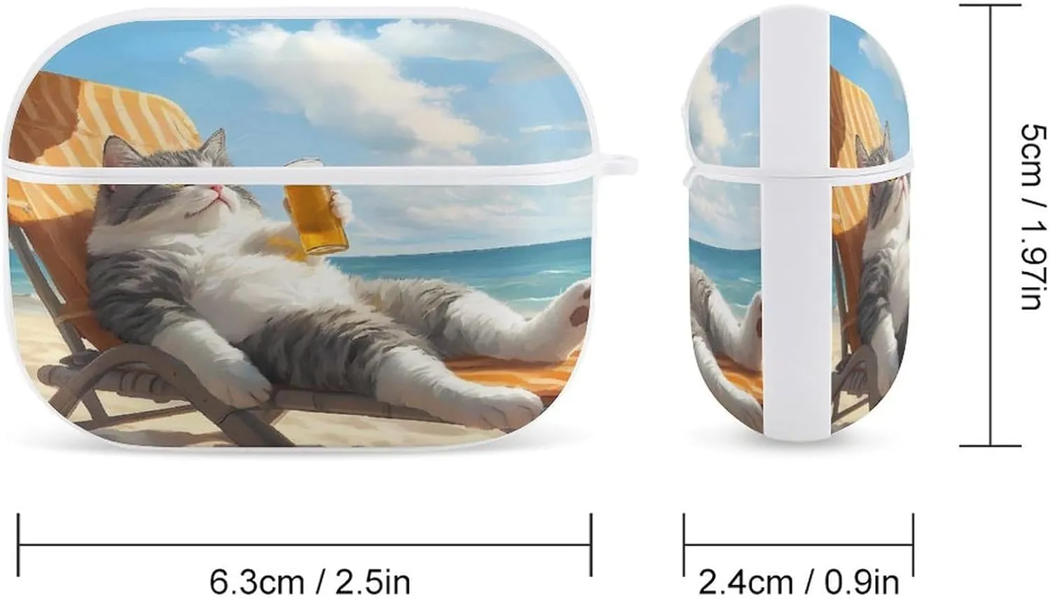 Beer Cat Earbud Case Bluetooth Headphone Case Full Protective Case with Keychain Compatible with Airpods Pro White-Style