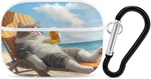 Beer Cat Earbud Case Bluetooth Headphone Case Full Protective Case with Keychain Compatible with Airpods Pro White-Style