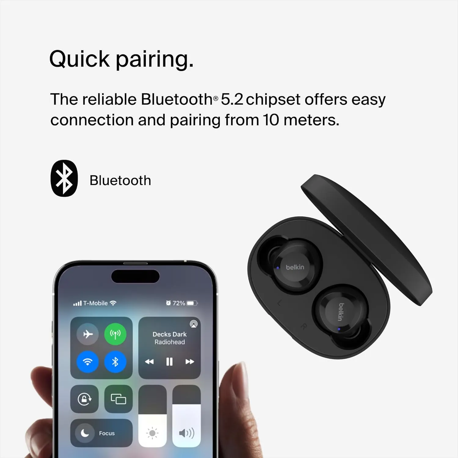 Belkin SoundForm Bolt True Wireless Earbuds, Wireless Charging, IPX4 Sweat and Water-Resistant, USB-C, Up to 28 Hours of Battery Life for Apple iPhone, Samsung Galaxy, Google Pixel, and More - Black