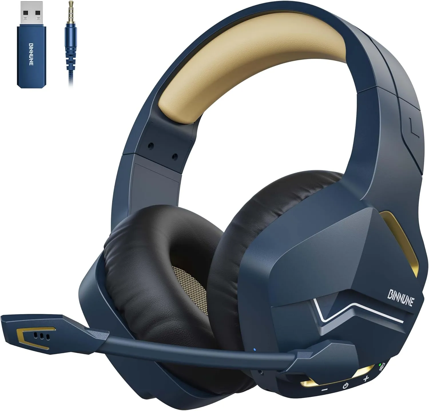 BINNUNE Wireless Gaming Headset with 2.4GHz for PS5, PS4, PC, Switch, FPS Gamers, 120Hrs  Bluetooth 5.3 Gaming Headsets with Noise Canceling Mic, 50MM Headphones for Laptop, Mobile, Mac