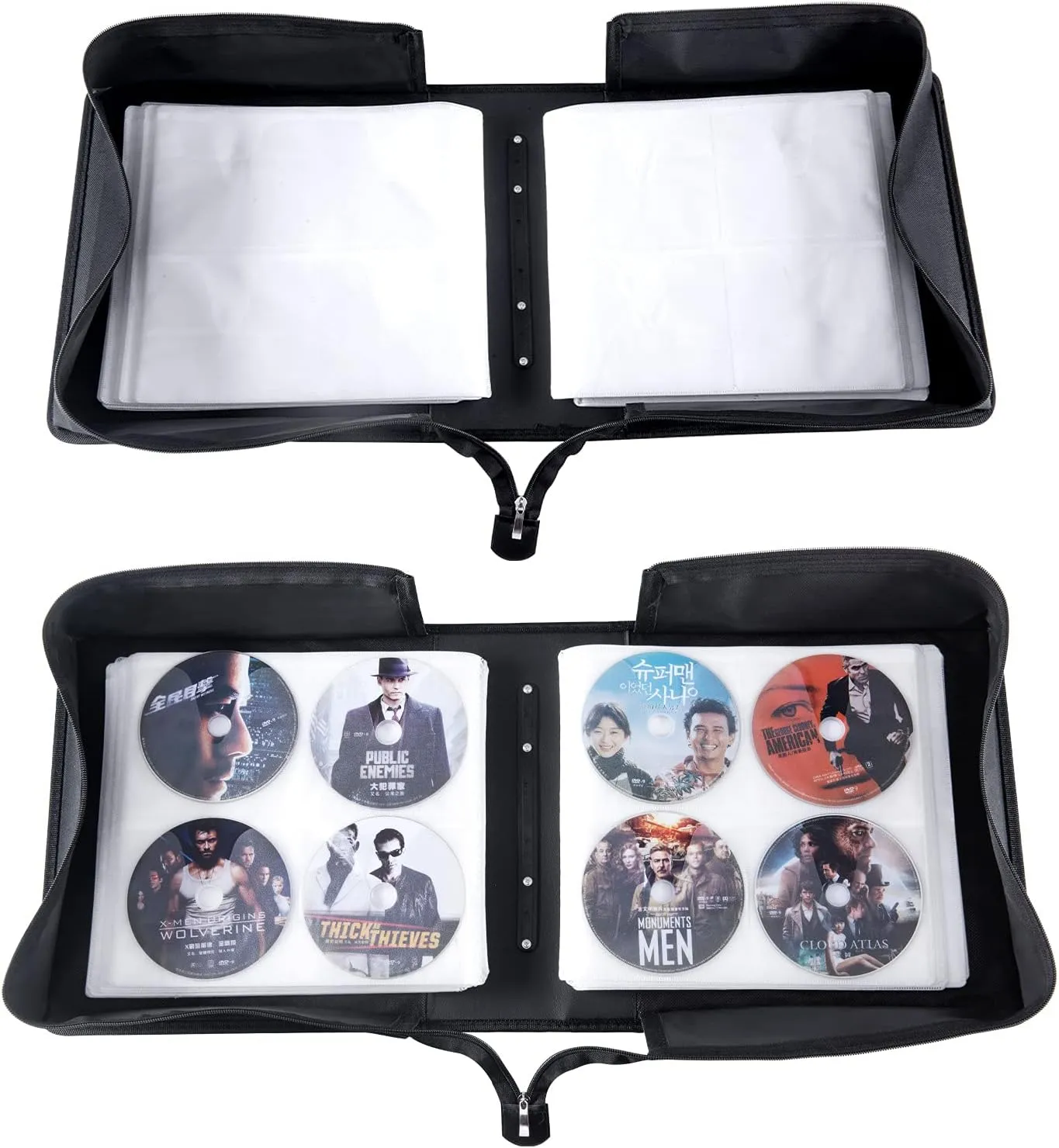 Black Leather CD Case, 400 Capacity CD/DVD Storage Organizer, Portable & Durable