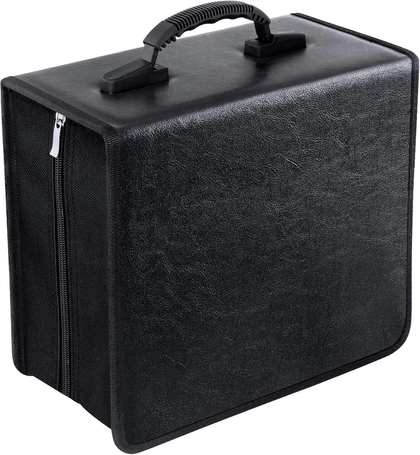 Black Leather CD Case, 400 Capacity CD/DVD Storage Organizer, Portable & Durable