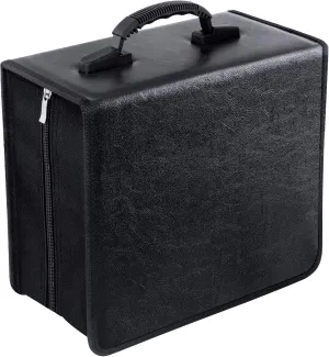 Black Leather CD Case, 400 Capacity CD/DVD Storage Organizer, Portable & Durable