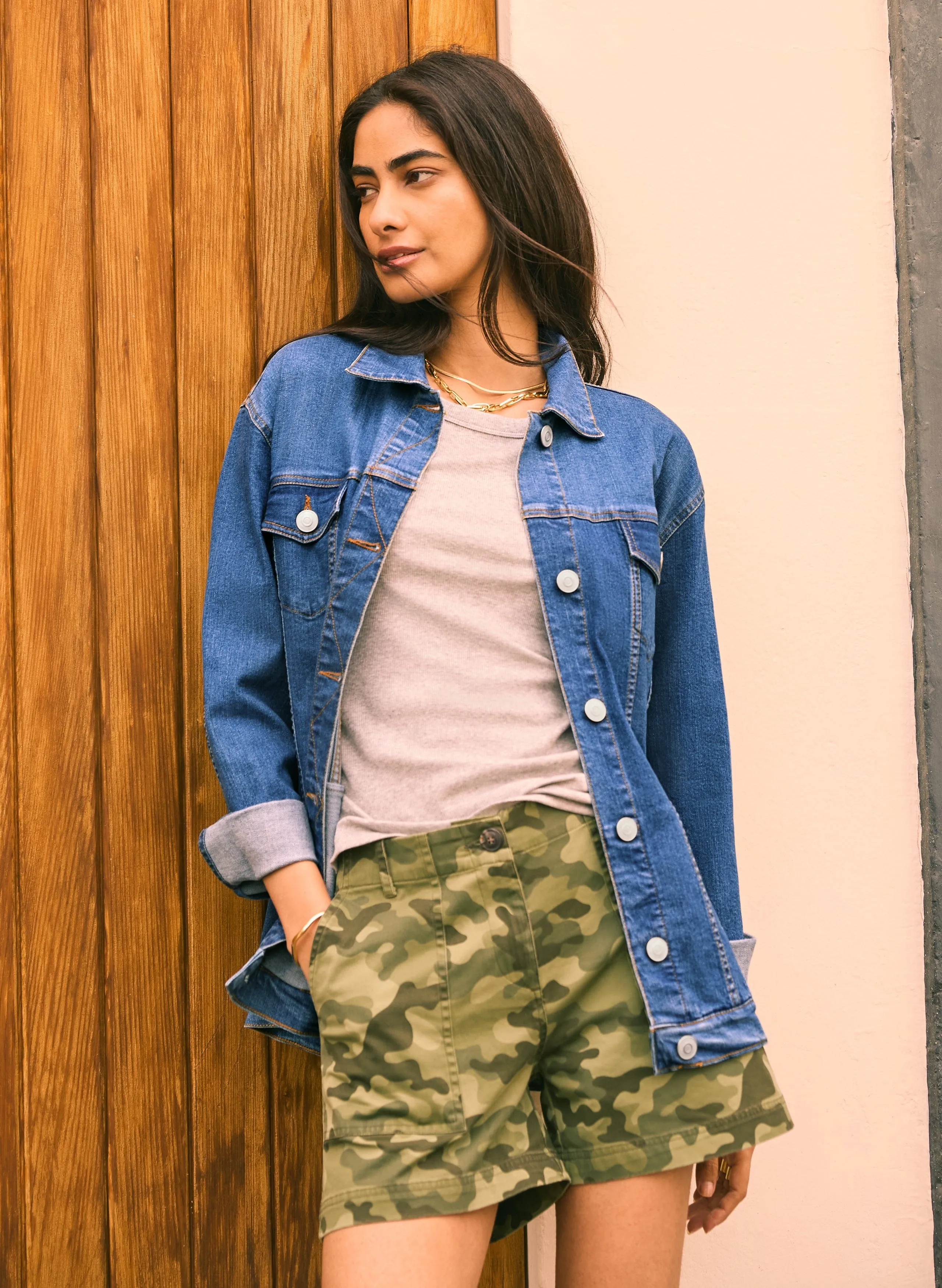 Blanche Cotton Shorts | Khaki Camouflage Print
