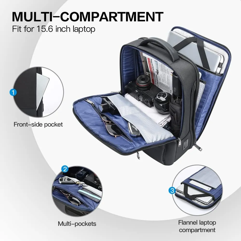 BOPai Expandable Travel Professional Men Business Laptop Backpack 15.6 inch Work Smart Rucksack Anti Theft Large Multi-Function Computer Office Black with Waterproof USB Charging Water Bottle Holder