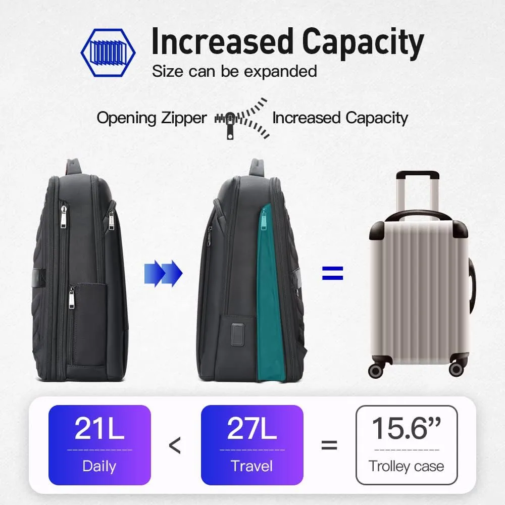 BOPai Expandable Travel Professional Men Business Laptop Backpack 15.6 inch Work Smart Rucksack Anti Theft Large Multi-Function Computer Office Black with Waterproof USB Charging Water Bottle Holder