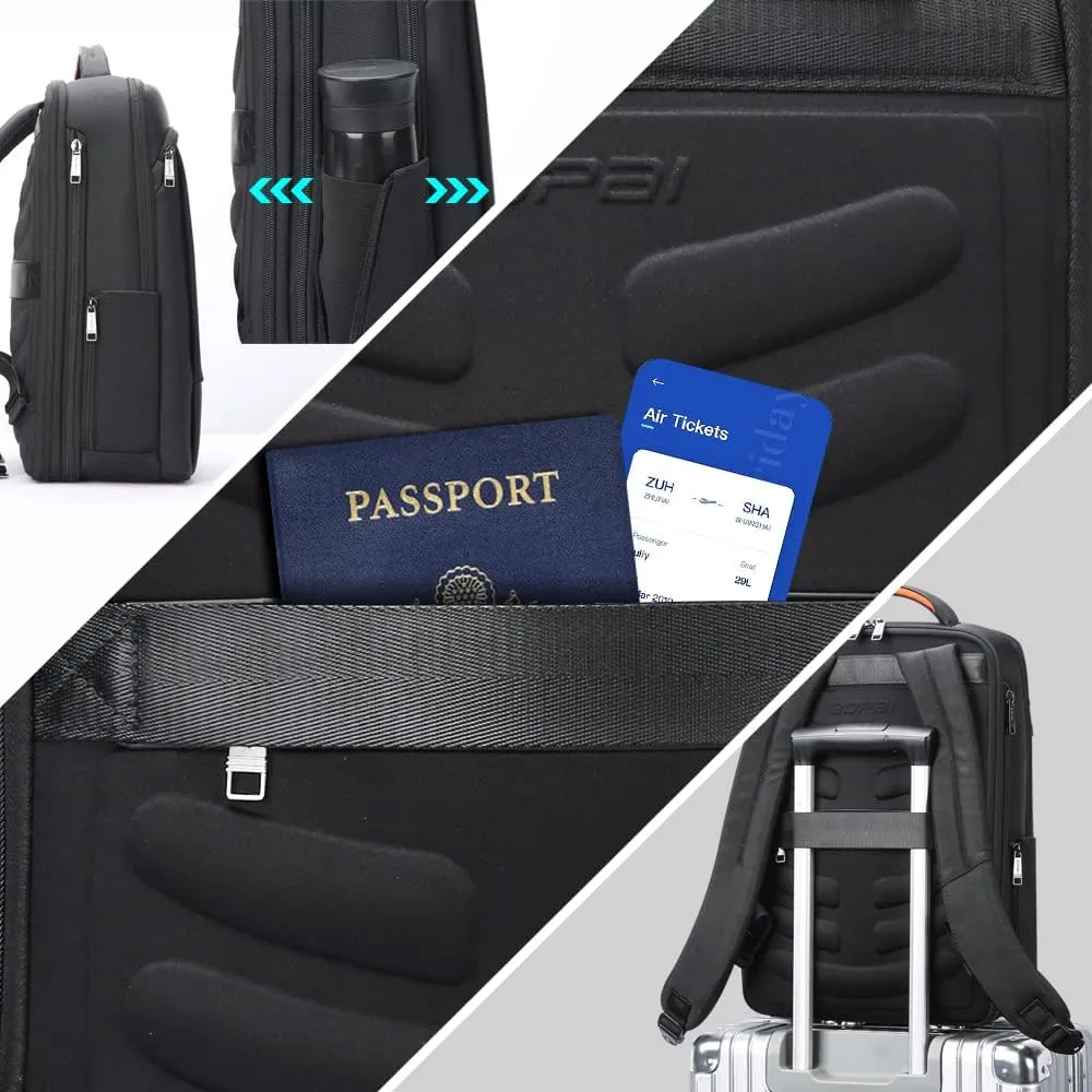 BOPai Expandable Travel Professional Men Business Laptop Backpack 15.6 inch Work Smart Rucksack Anti Theft Large Multi-Function Computer Office Black with Waterproof USB Charging Water Bottle Holder
