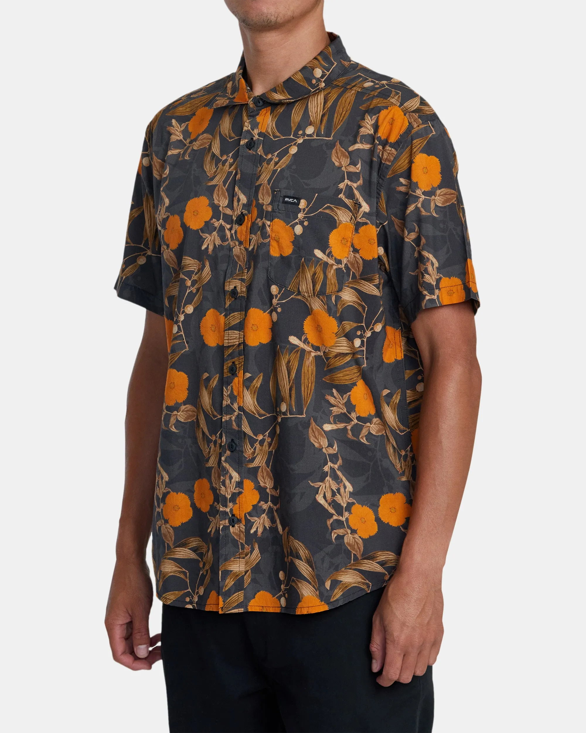 Botanical Short Sleeve Woven Shirt - Black