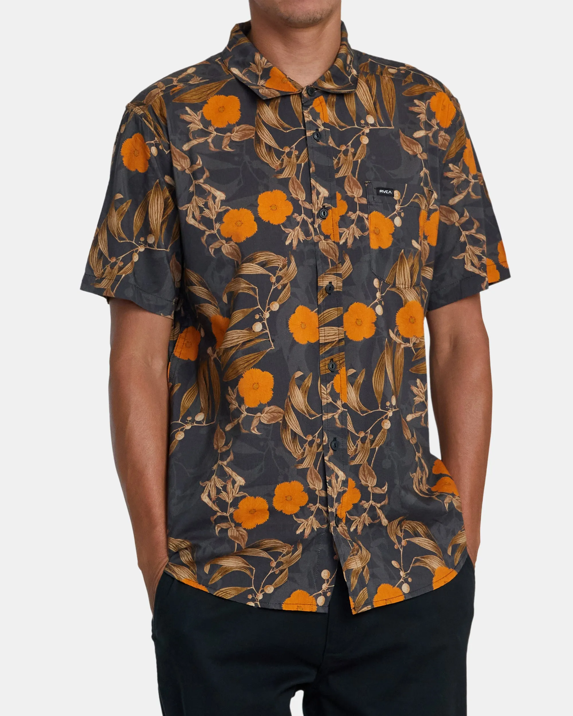 Botanical Short Sleeve Woven Shirt - Black
