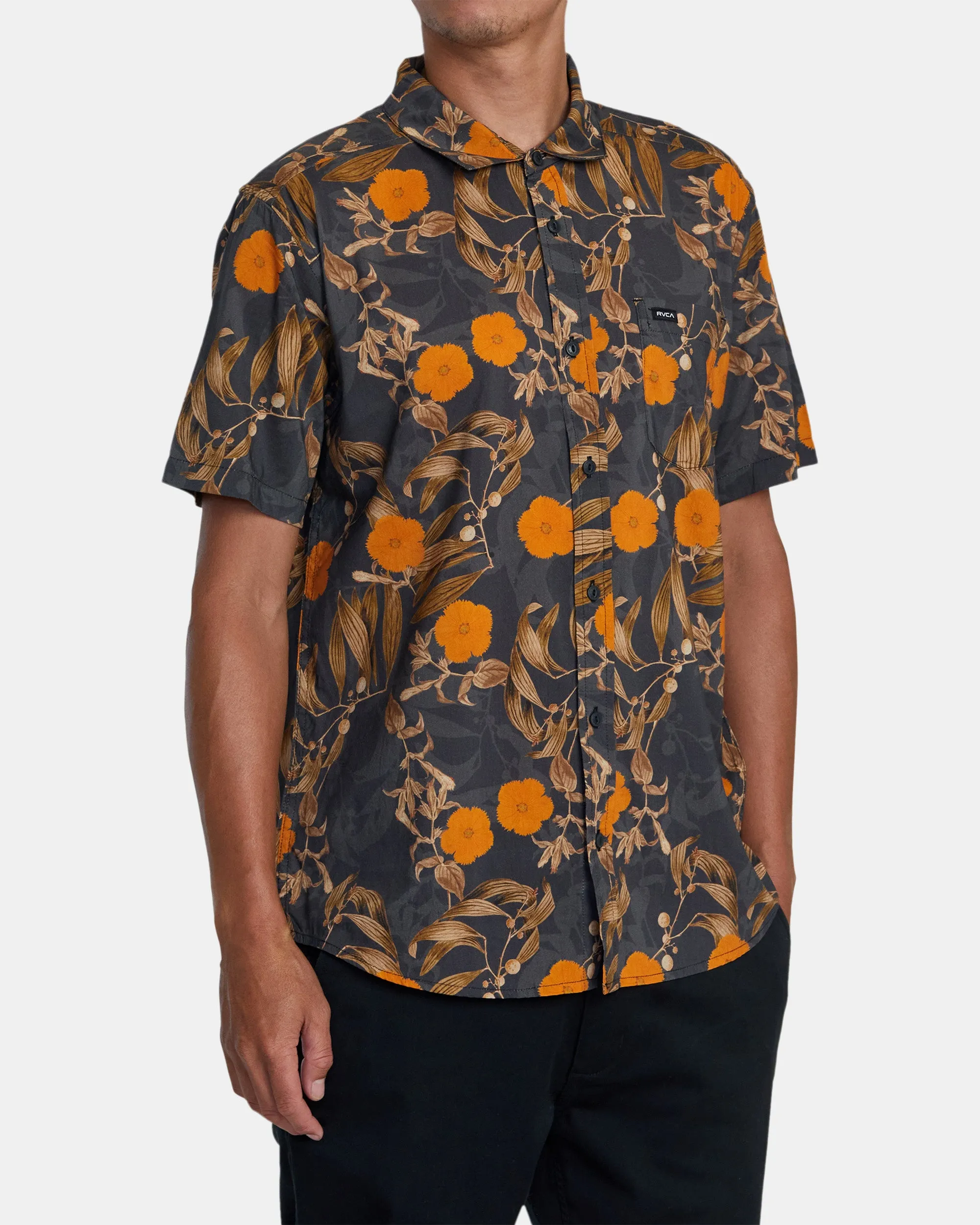 Botanical Short Sleeve Woven Shirt - Black