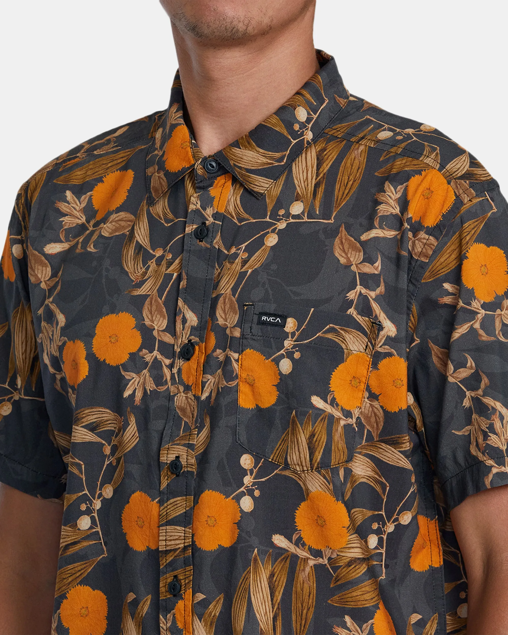 Botanical Short Sleeve Woven Shirt - Black