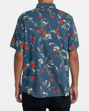 Botanical Short Sleeve Woven Shirt - Duck Blue