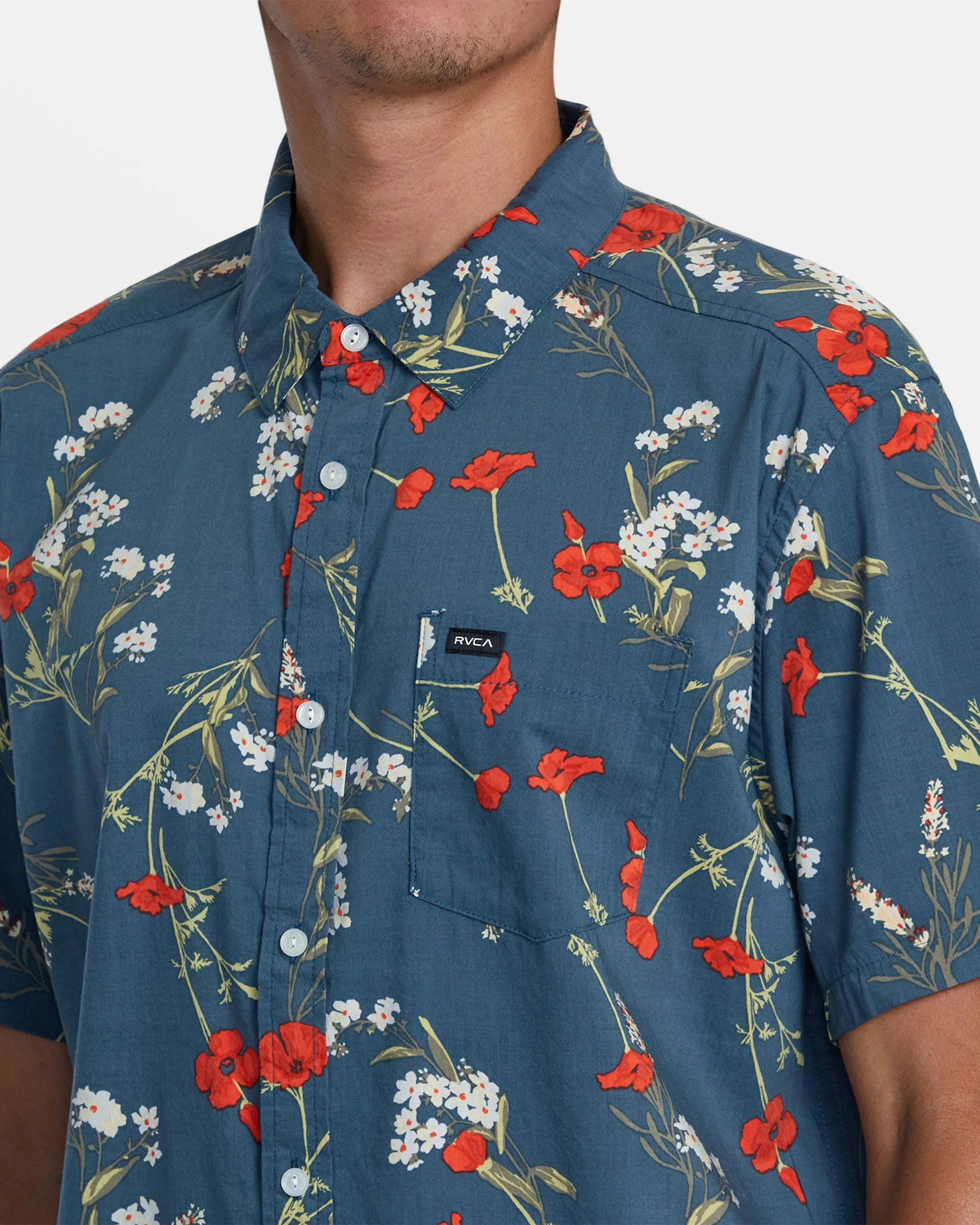 Botanical Short Sleeve Woven Shirt - Duck Blue
