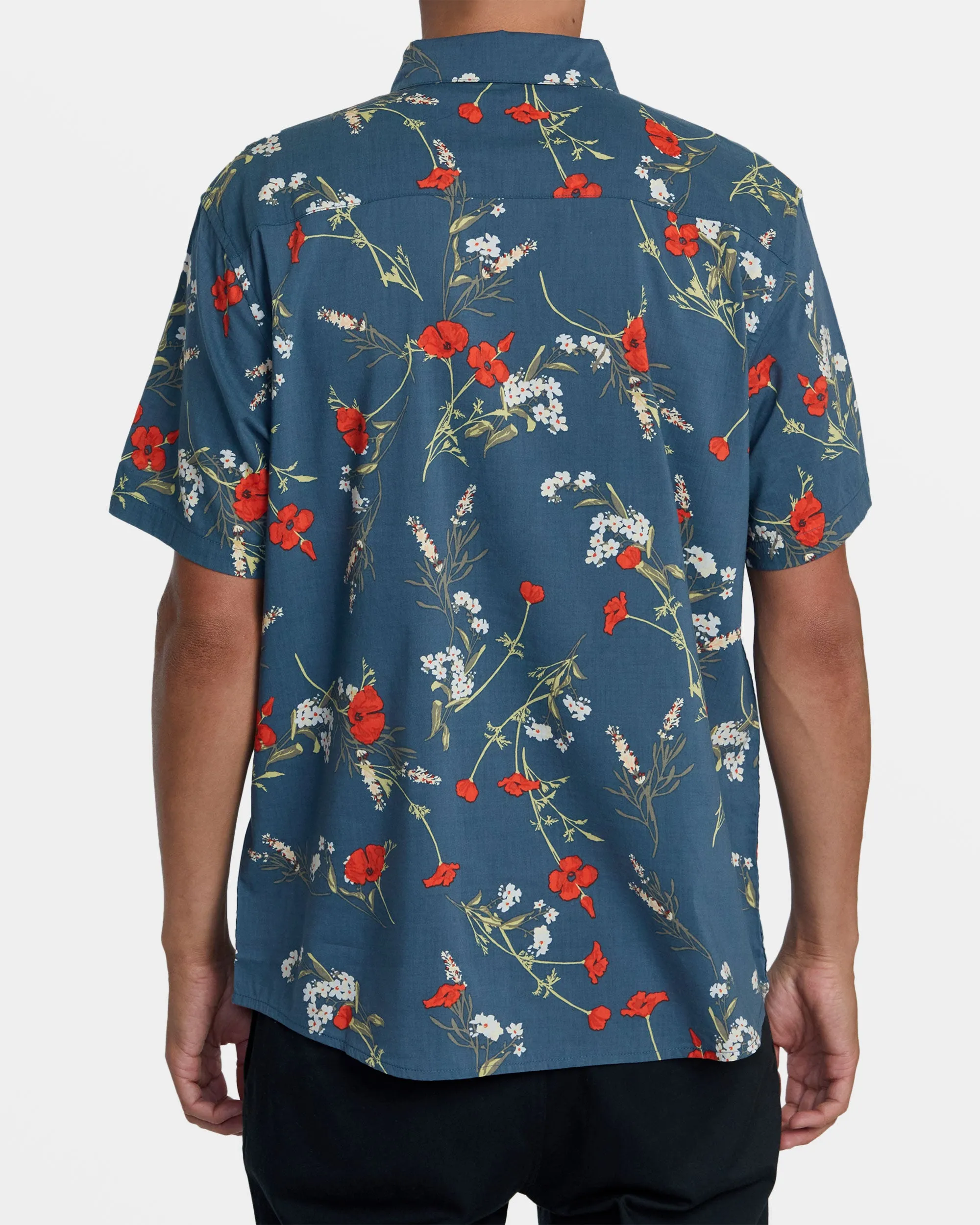 Botanical Short Sleeve Woven Shirt - Duck Blue