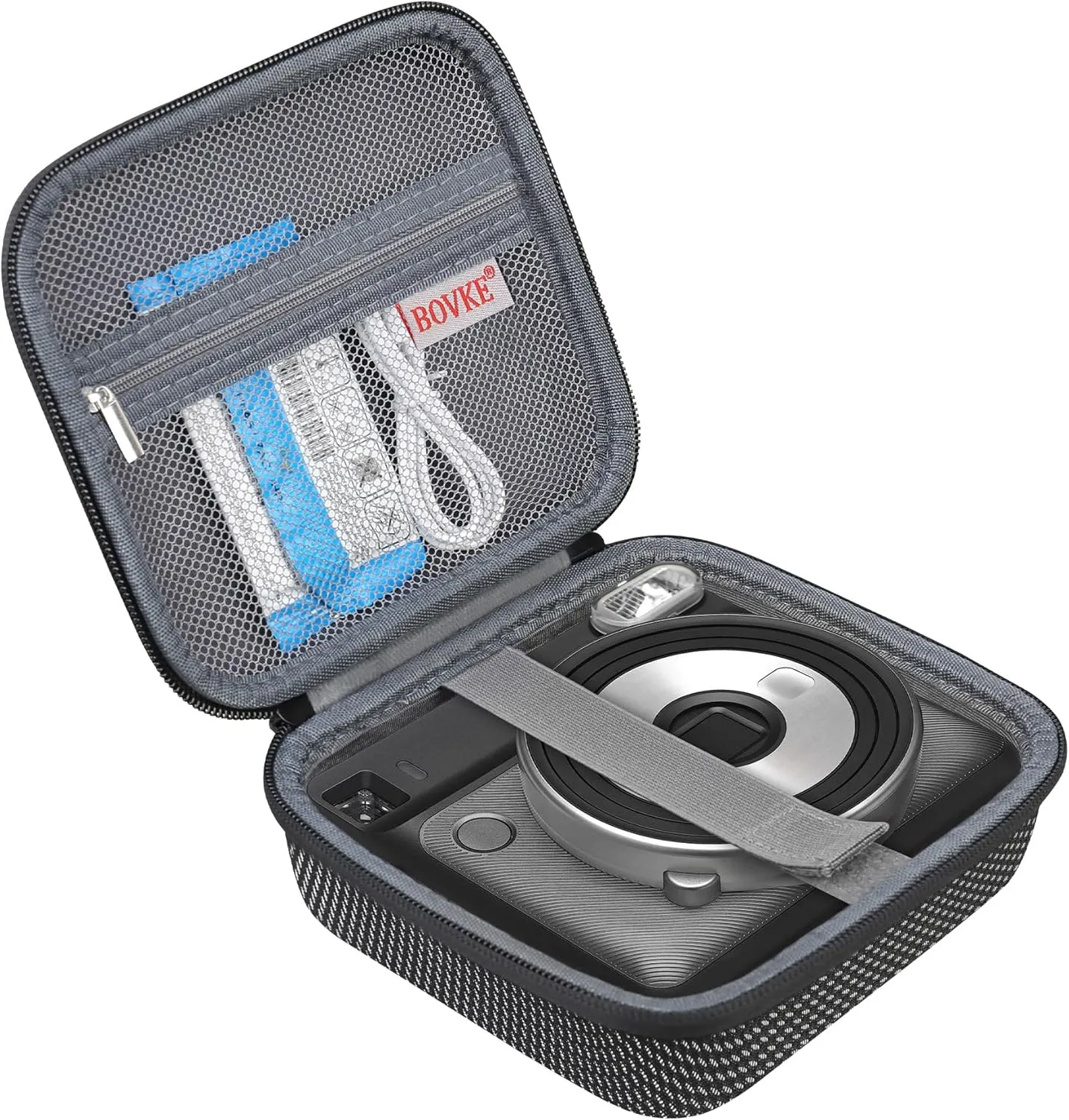 BOVKE Carrying Case Compatible with Fujifilm Instax Square SQ6 - Instant Film Camera, Extra Space for Film Packs, Batteries and Filters, Mesh Black