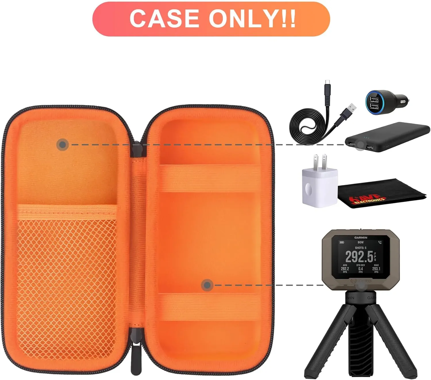BOVKE Carrying Case Compatible with Garmin Xero C1 Pro Compact Chronograph for Range Shooting, Garmin Xero C1 Pro Travel Storage Bag with Extra Space for Charging Cables, Power Bank, Black