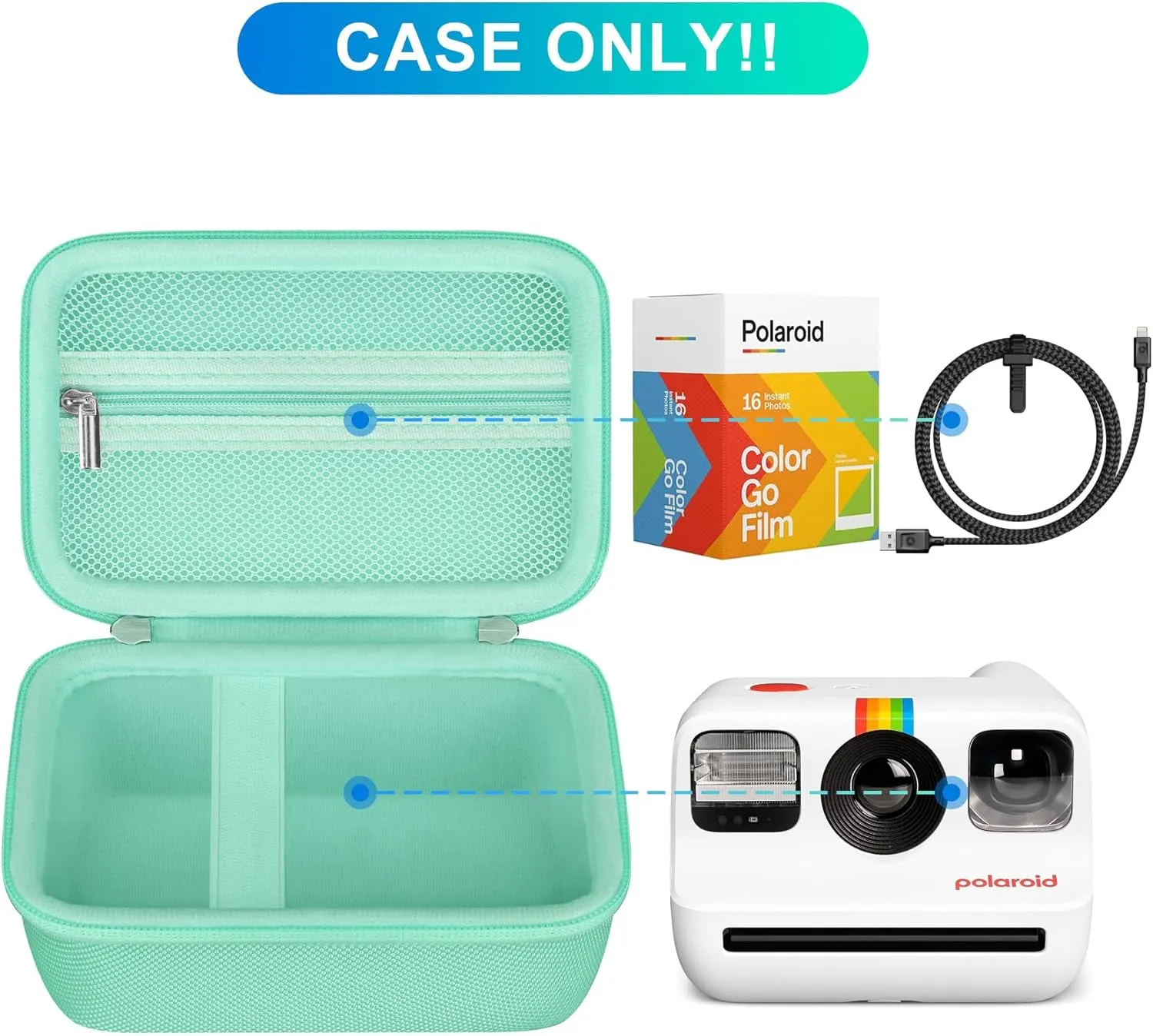 BOVKE Carrying Case for Polaroid Go / Go Gen 2 Instant Camera, Travel Storage Bag With Extra Space for Films, Cables, Green
