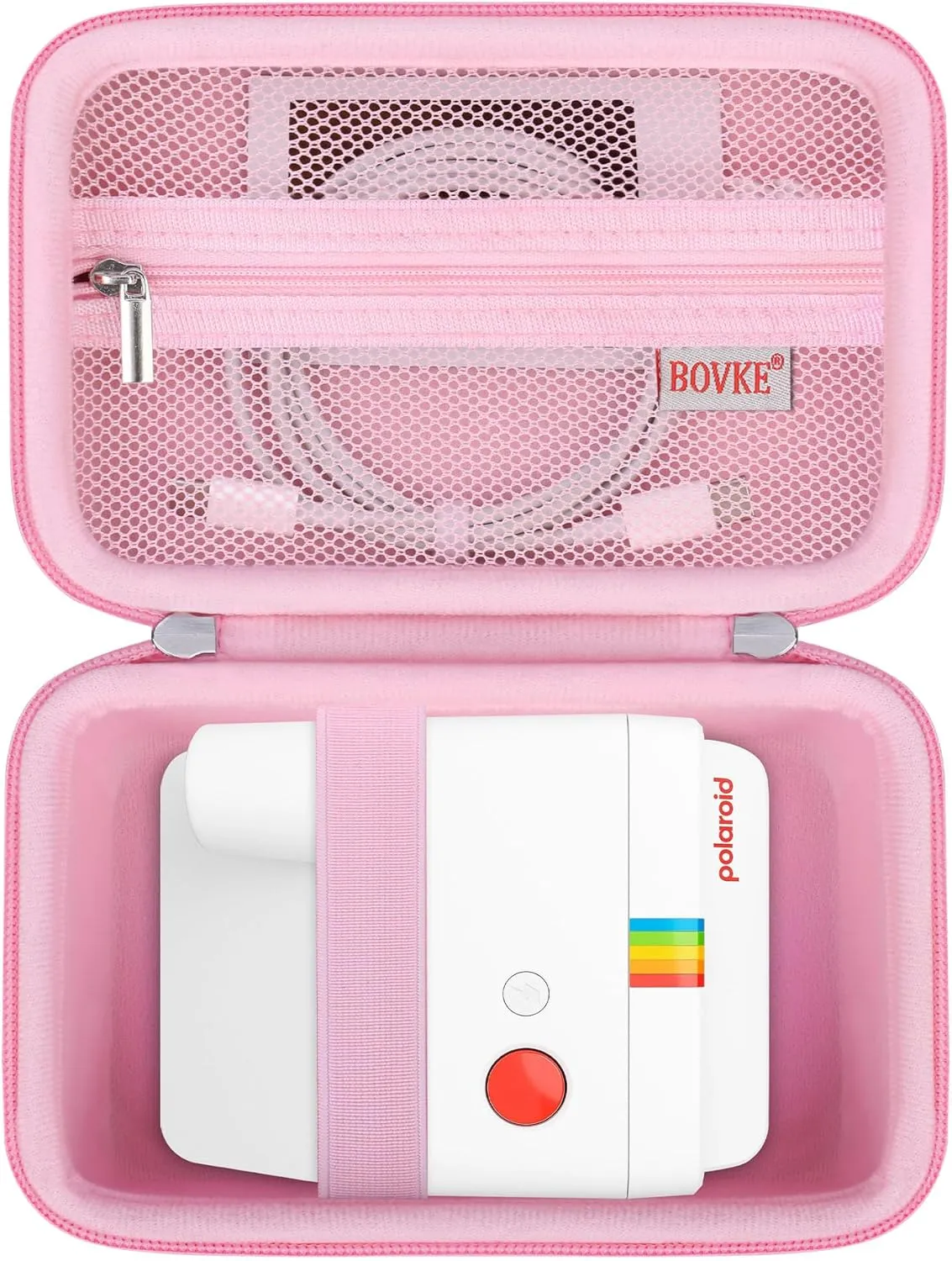 BOVKE Carrying Case for Polaroid Go / Mini Instant Camera, Travel Storage Bag With Extra Space for Photo Films, Charging Cables, Pink