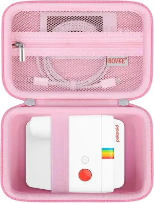 BOVKE Carrying Case for Polaroid Go / Mini Instant Camera, Travel Storage Bag With Extra Space for Photo Films, Charging Cables, Pink