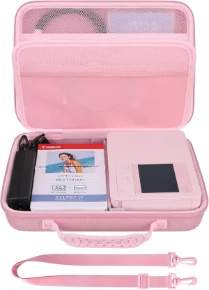 BOVKE Storage Case Compatible with Canon SELPHY CP1500 Compact Photo Printer, Extra Space for Canon Color Ink/Paper Set and Other Accessories, Pink