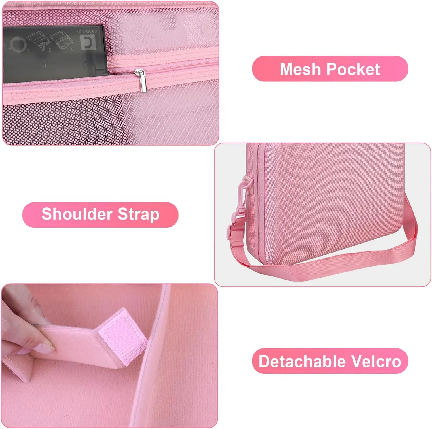 BOVKE Storage Case Compatible with Canon SELPHY CP1500 Compact Photo Printer, Extra Space for Canon Color Ink/Paper Set and Other Accessories, Pink