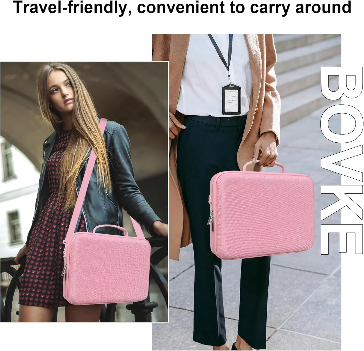 BOVKE Storage Case Compatible with Canon SELPHY CP1500 Compact Photo Printer, Extra Space for Canon Color Ink/Paper Set and Other Accessories, Pink