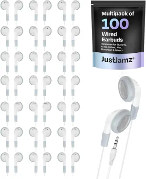 Bulk Earbuds 100 Pack  Basic White Wired Ear Buds for Classroom, Students, and Schools  Comfortable Disposable Headphones  Multi Pack Earphones with 3.5mm Jack for Kids and Teachers