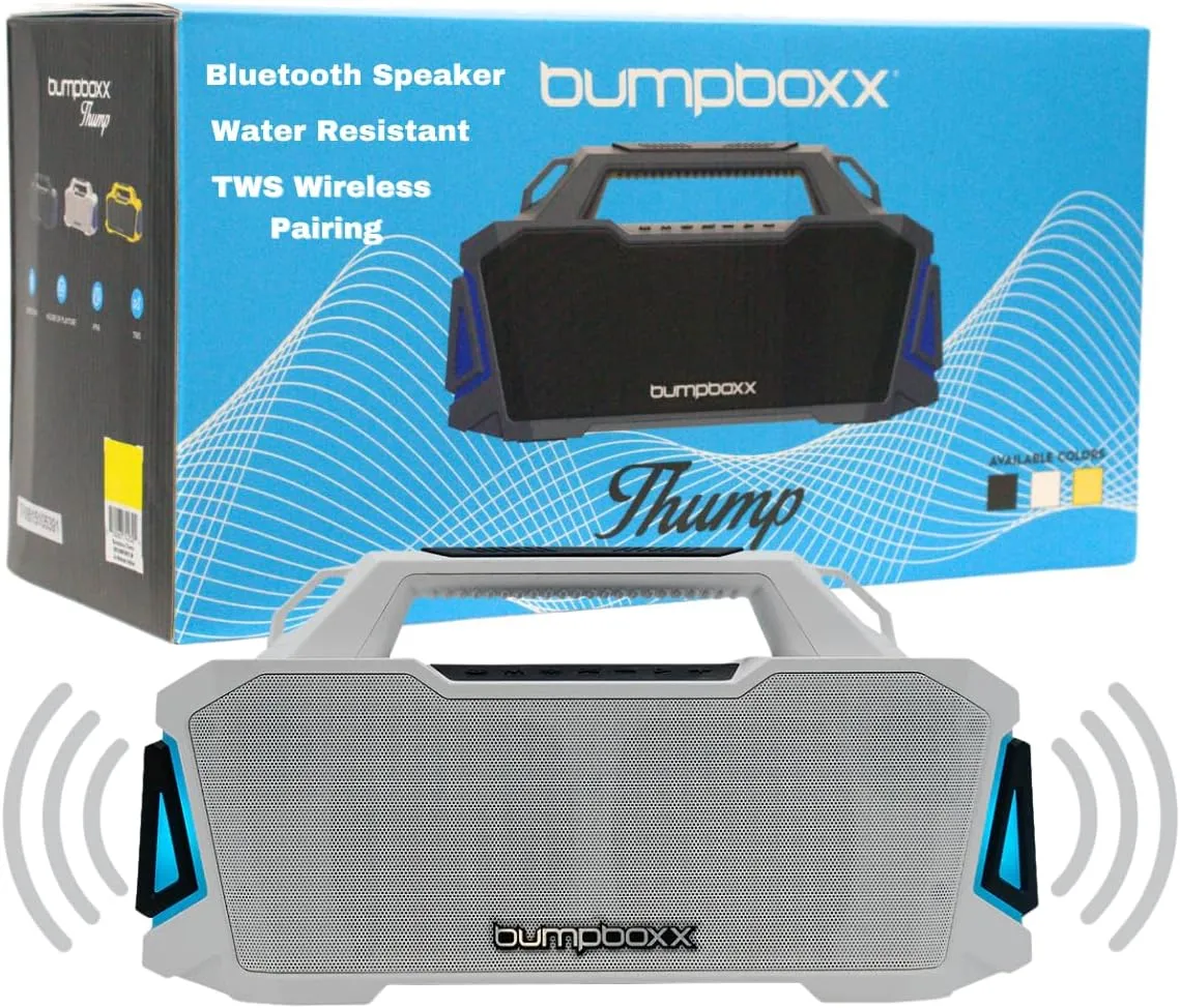 Bumpboxx Thump Bluetooth Speaker | Water Resistant | Portable Speaker Boombox | Light Weight, Easy to Carry | Great Gift Idea | Perfect for Tailgates, Parties, Indoors and Outdoors | 32 Hours of Play