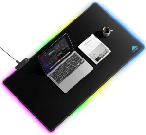 Cacoy 40" x 20" RGB Mouse Pad XXL, Extended Desk Mat with Smooth Surface and 9 Lighting Effects, LED Lighting Desk Pad with Stitched Edges and Non-Slip Rubber Base, Gaming Computer Mouse Mat, Black