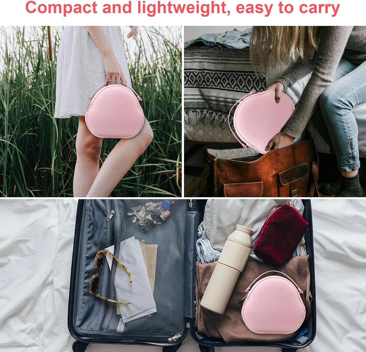 Canboc Airpods Max Case for Apple AirPods Max Wireless Over-Ear Headphones, Hard Carrying Travel Smart Headphones Case, Extra Space fits Cable, Charger, Pink (Fabric)