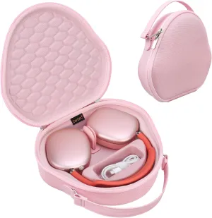 Canboc Airpods Max Case for Apple AirPods Max Wireless Over-Ear Headphones, Hard Carrying Travel Smart Headphones Case, Extra Space fits Cable, Charger, Pink (Fabric)