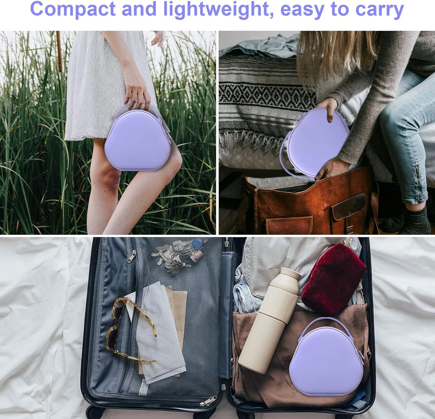 Canboc Airpods Max Case with Sleep Mode for Apple AirPods Max Wireless Over-Ear Headphones, Hard Carrying Travel Smart Headphones Case, Extra Space fits Cable, Charger, Purple(PU)