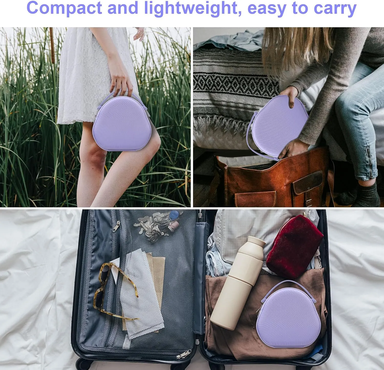 Canboc Airpods Max Case with Sleep Mode for Apple AirPods Max Wireless Over-Ear Headphones,Smart Headphones Case, Extra Space fits Cable, Charger, Purple(Fabric)