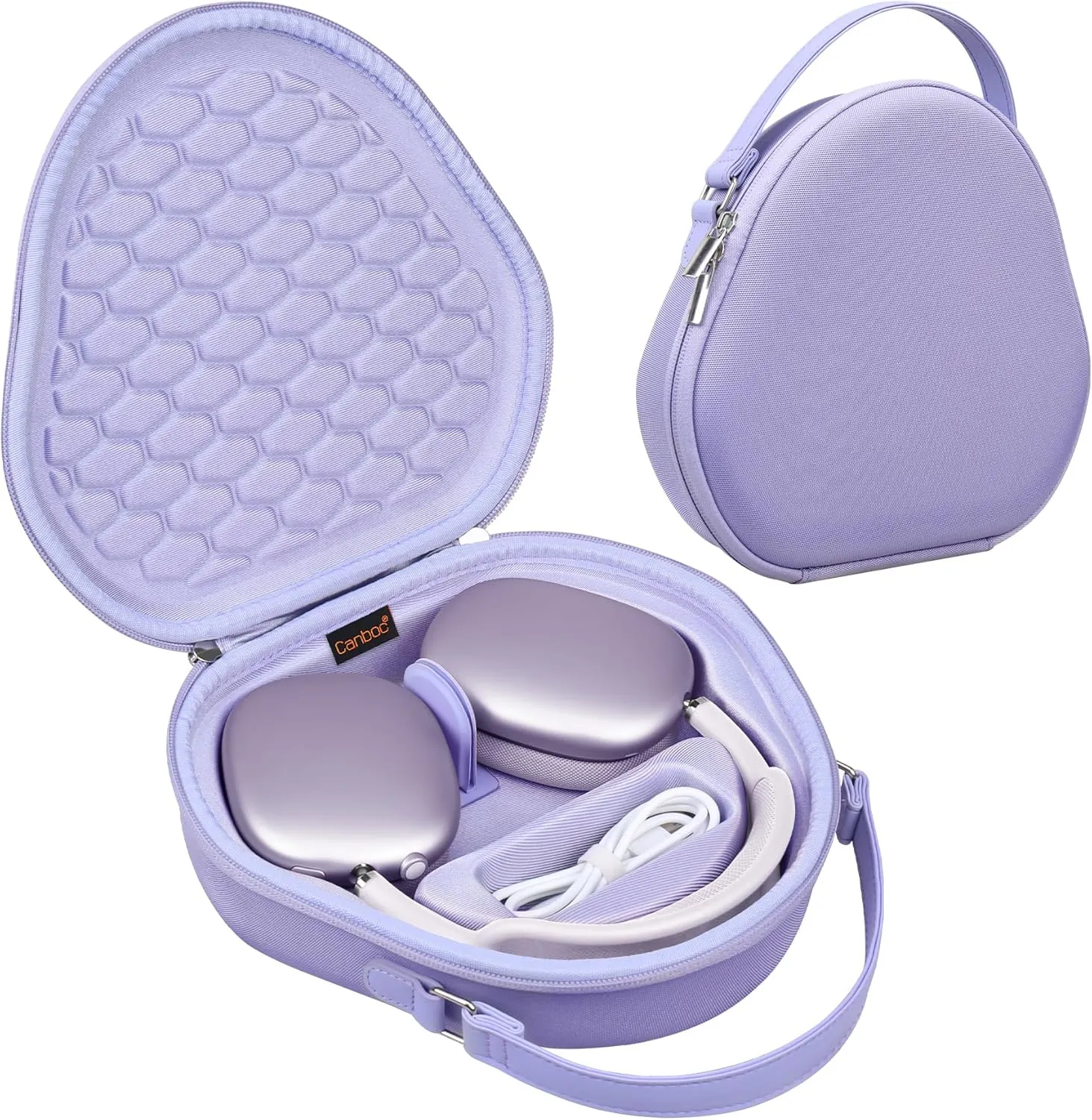 Canboc Airpods Max Case with Sleep Mode for Apple AirPods Max Wireless Over-Ear Headphones,Smart Headphones Case, Extra Space fits Cable, Charger, Purple(Fabric)