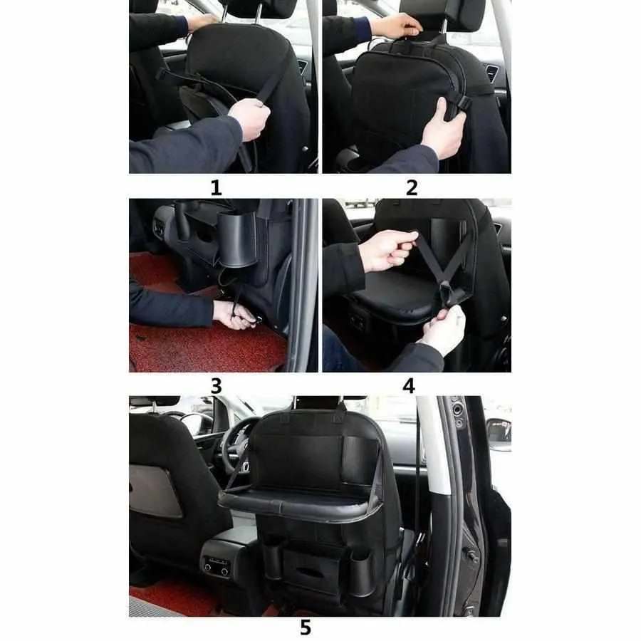 Car Back Seat Organizer Storage Bag with Foldable Table Protector