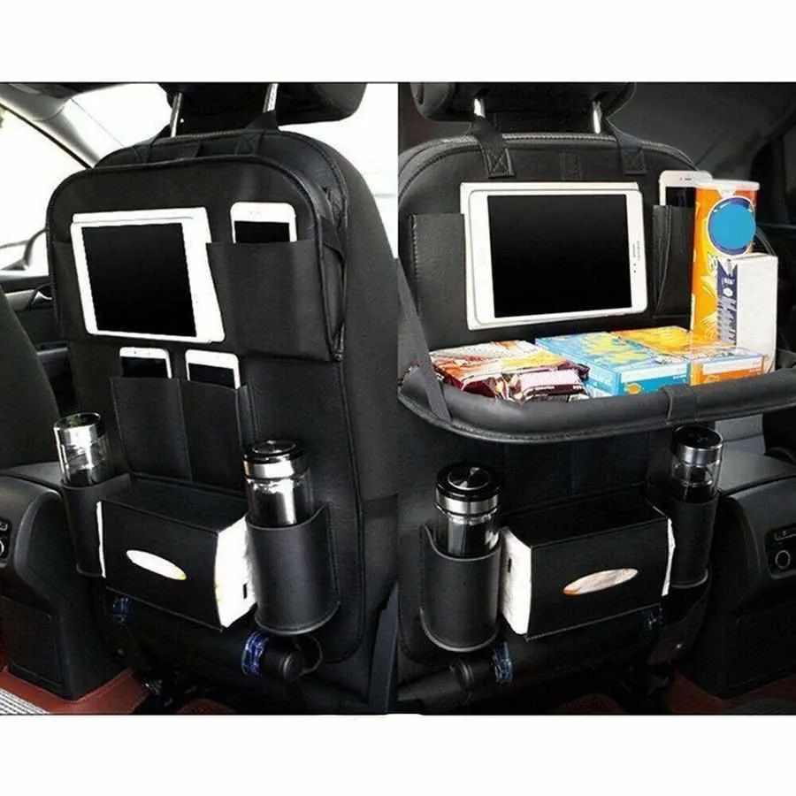 Car Back Seat Organizer Storage Bag with Foldable Table Protector