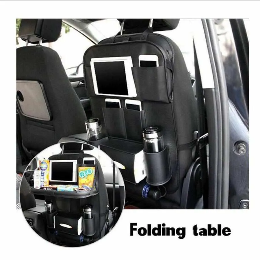 Car Back Seat Organizer Storage Bag with Foldable Table Protector