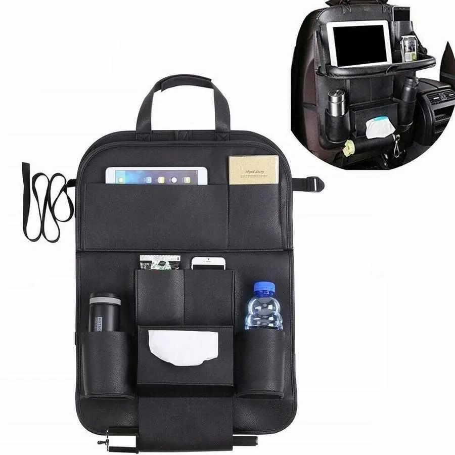 Car Back Seat Organizer Storage Bag with Foldable Table Protector